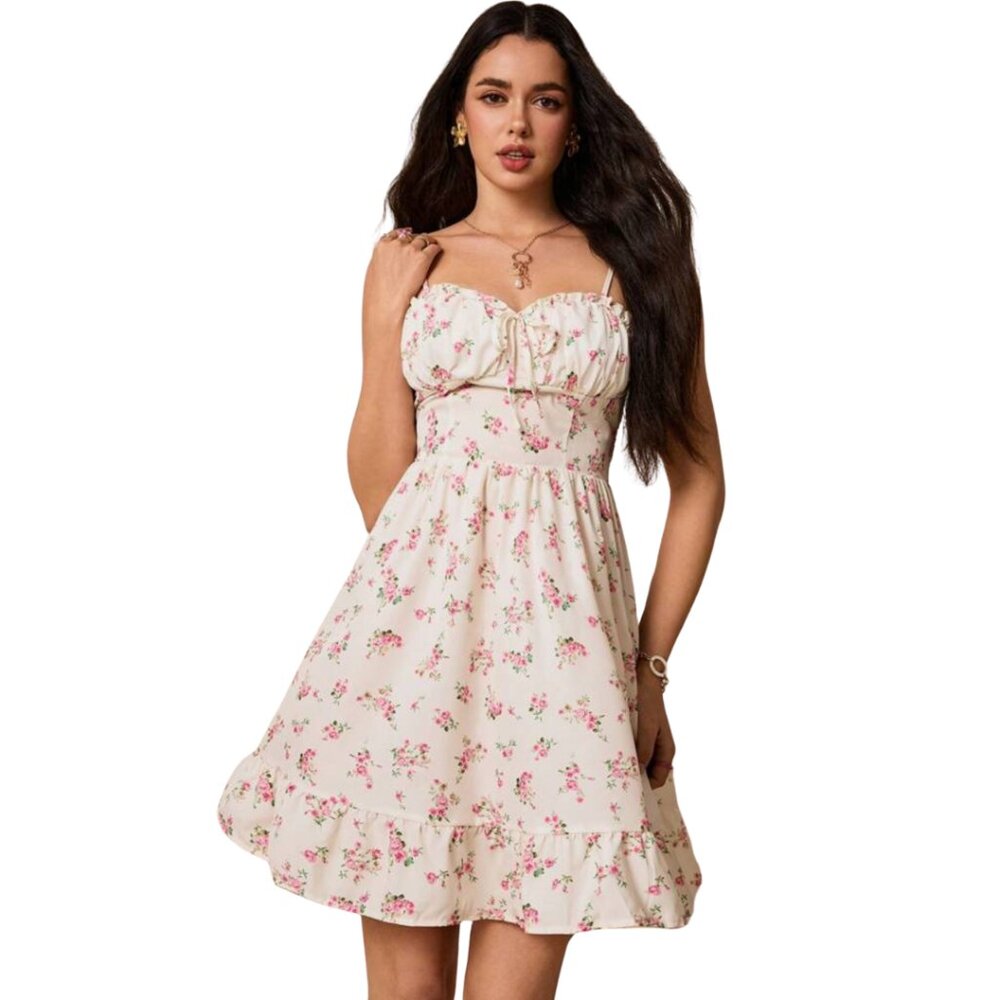 White and Pink Floral Summer Dress Size Small